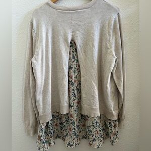 Womens XXL Comfy  Floral Tunic Sweater Top Boho Cottagecore Long Sleeve Blouse